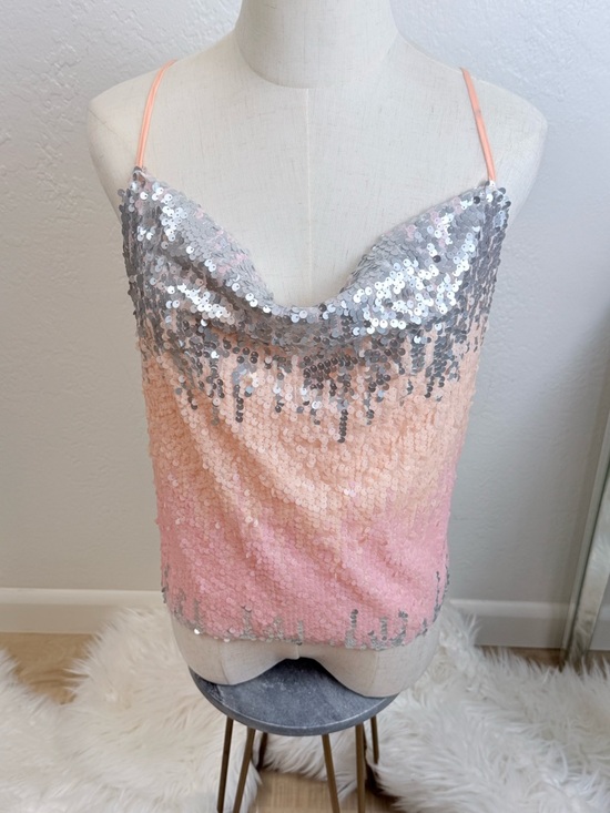 Endless Rose Tops - Endless Rose Silver to Peach Ombre Sequin Cowl Camisole